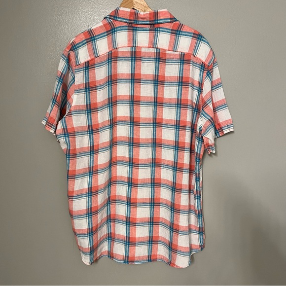 LL Bean Mens Colorful Plaid 100% Linen Short Sleeve Casual Button Front Shirt XL - Picture 5 of 12